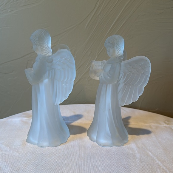 Set of 2 Frosted Christmas Angels Playing Harp Caroling Book Tea Light Decor - Picture 4 of 11